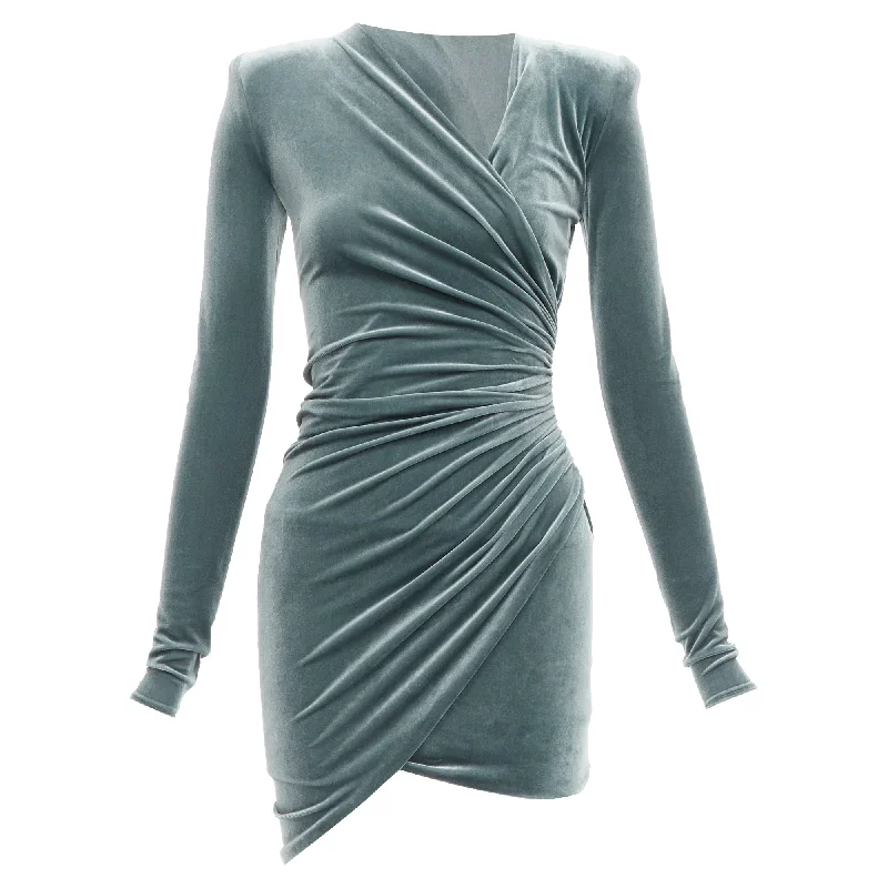 Sleek Style Discounts Alexandre Vauthier wrap draped velvet V neck mini bodycon dress Chic Allure