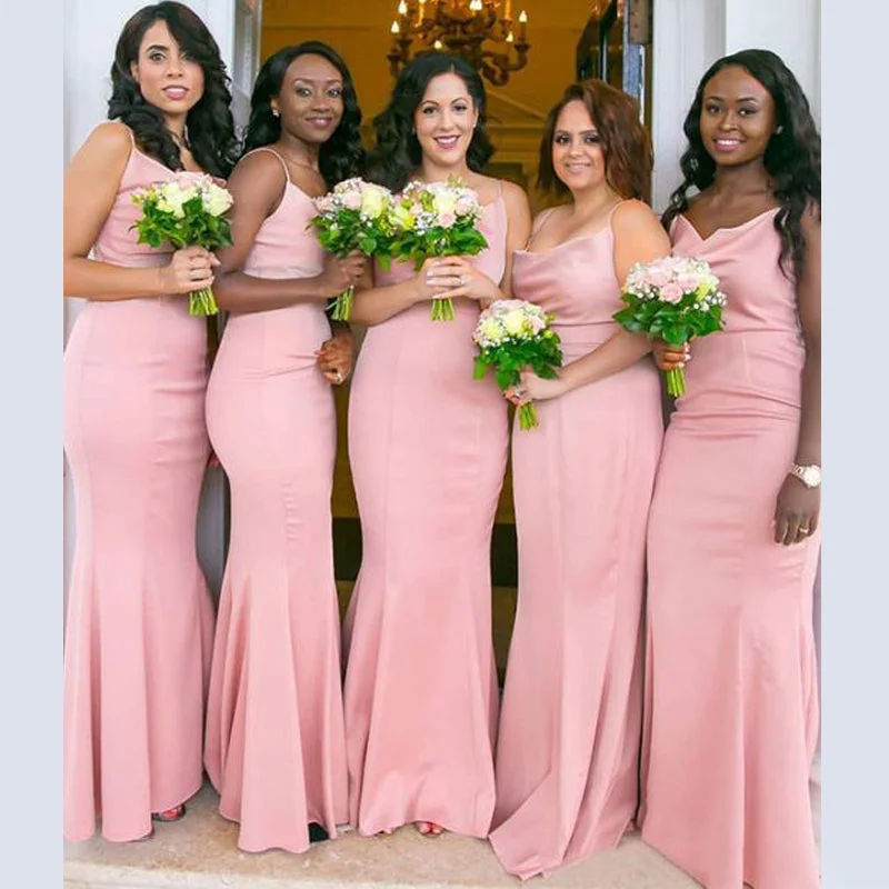 Season Offer Elegant Spaghetti Strap Blush Pink Mermaid Long Bridesmaid Dresses, BD3095 Refined Look