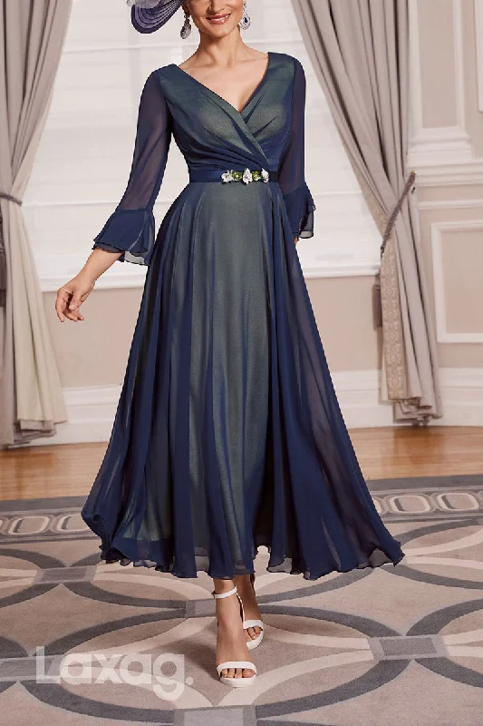 Boutique Styles 22841 - A-Line V-Neck Long Sleeves Appliques Elegant Mother of the Bride Dress Flash Sale