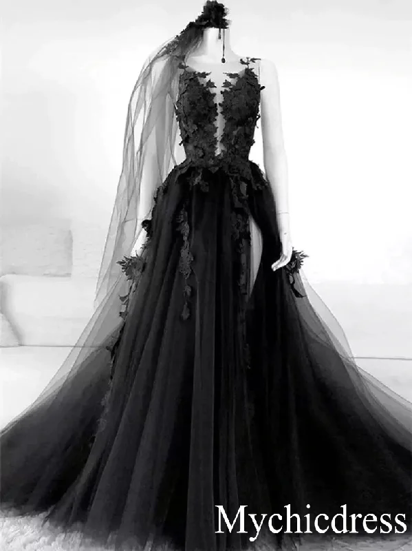 Fashionista Sale Sexy Black Lace Gothic Wedding Dresses Tulle Backless With Veil Free Contemporary Chic