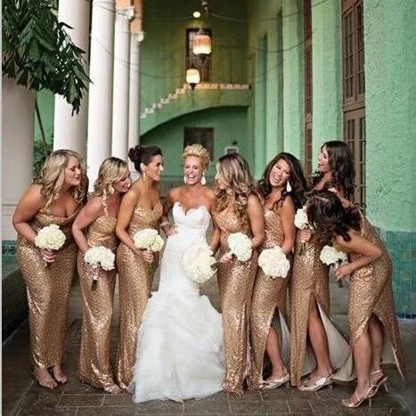 High-End Style Discounts Sweetheart Long Bridesmaid Dresses Sequins Bridesmaid Dresses with Side Slit,WG374 Flash Sale