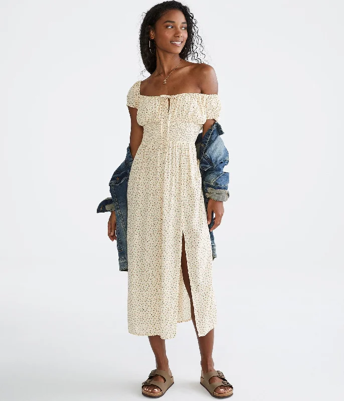 Relaxed Style Aeropostale Floral Scoop-Neck Cinched Midi Dress Elegant Attire