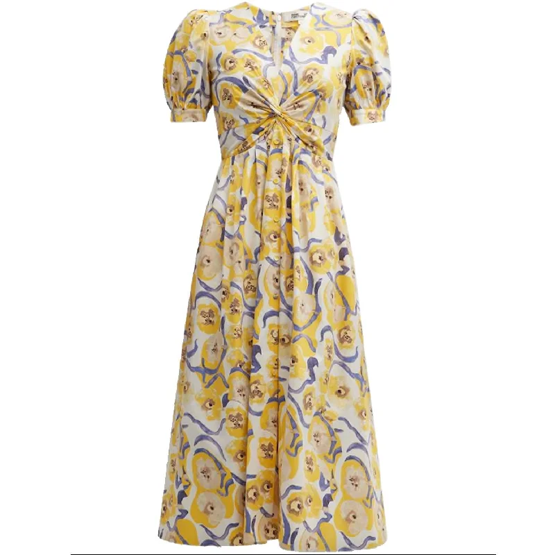 Shop The Hottest Deals Diane von Furstenberg DVF Women's Heather Floral-Print Puff-Sleeve Midi Dress Polished Finish