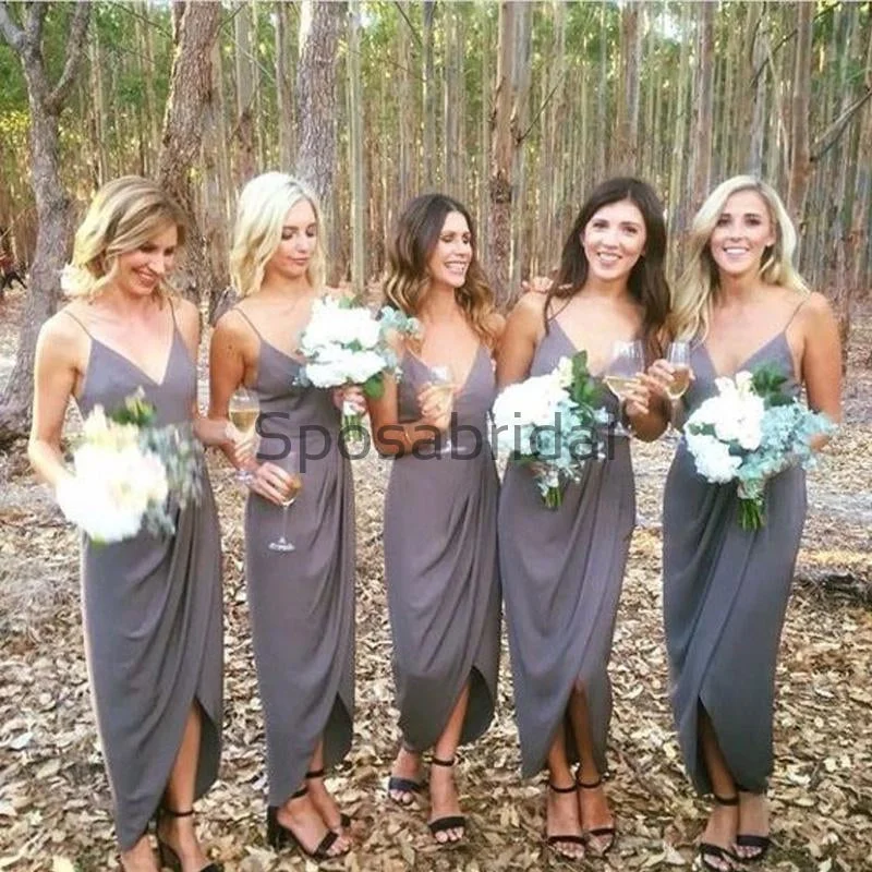 Chic & Cozy Collection Short Spaghetti Straps Gray Unique Modest Bridesmaid Dresses WG705 Refined Simplicity