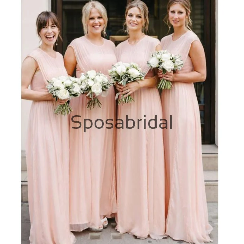 Massive Selection Sale Chiffon Pink Cheap Unique Round Neck Long Bridesmaid Dresses WG853 Effortless Comfort