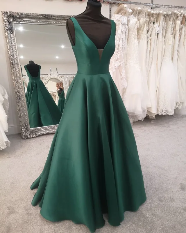 Trendy Pulse Simple Green Satin A-line Long Prom Dress,Graduation Dress,Formal Gown Y1165 Graceful Movement