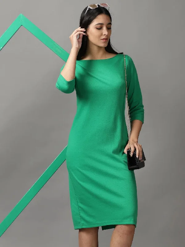 Fashion Deal Women's Green Solid Bodycon Dress-DQ-16-672-F-Green Vintage Charm