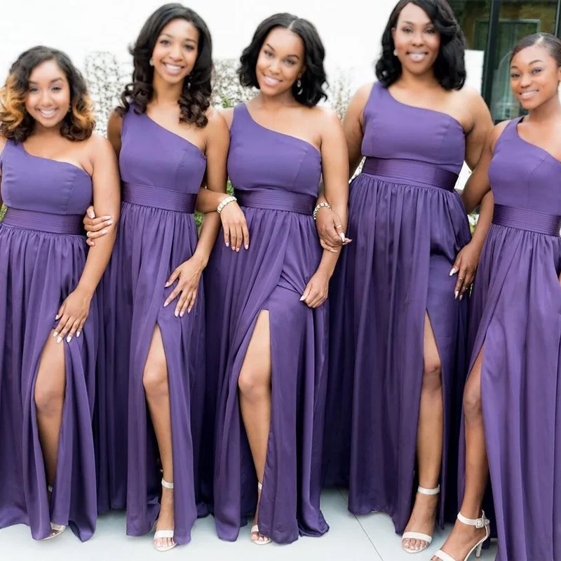 Limited Time Deal Mulberry Purple One Shoulder Sheath Side-slit Long Bridesmaid Dress, BD3075 Summer Fashion