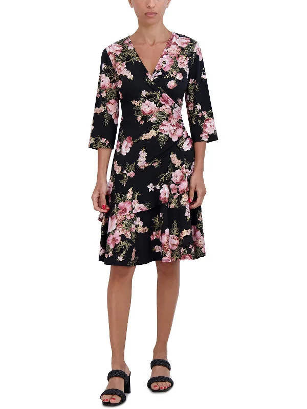 Seize Bargains Womens Floral Foil Short Fit & Flare Dress Mid - Season Sale