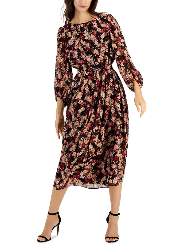 Hot Brand Discounts Womens Metalllic Floral Midi Dress Elevated Style