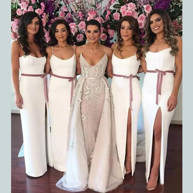 Boutique Styles Elegant Round-neck Spaghetti Strap Side-slit Mermaid Long Bridesmaid Dress, BD3091 Modern Romance