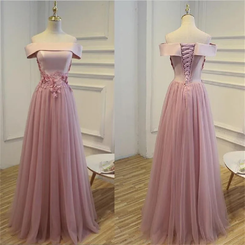 Sale Event, Prices Rock Long Off Shoulder Tulle with Lace Appliques Prom Dresses, Formal Bridesmaid Dresses , PD0347 Everyday Glamour