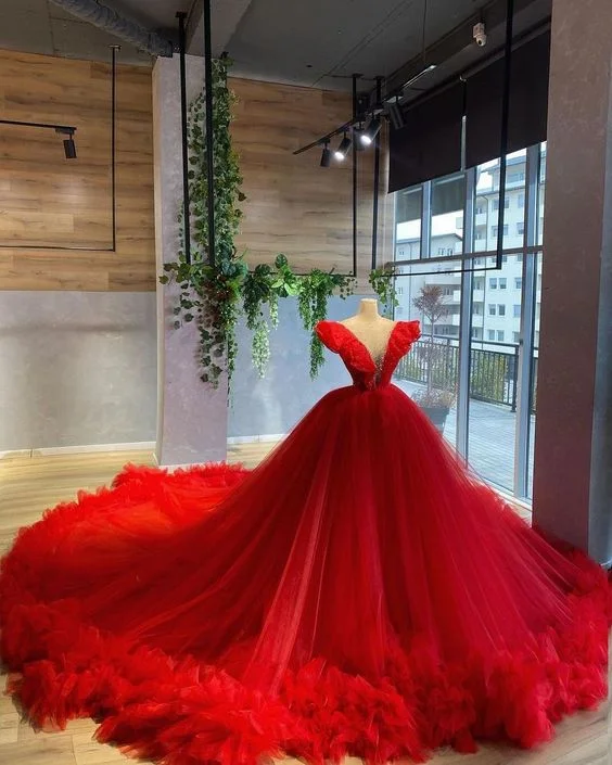 Fashion-Forward red long prom dress ball gown evening dress     cg19654 Nordic Minimalist Home Look