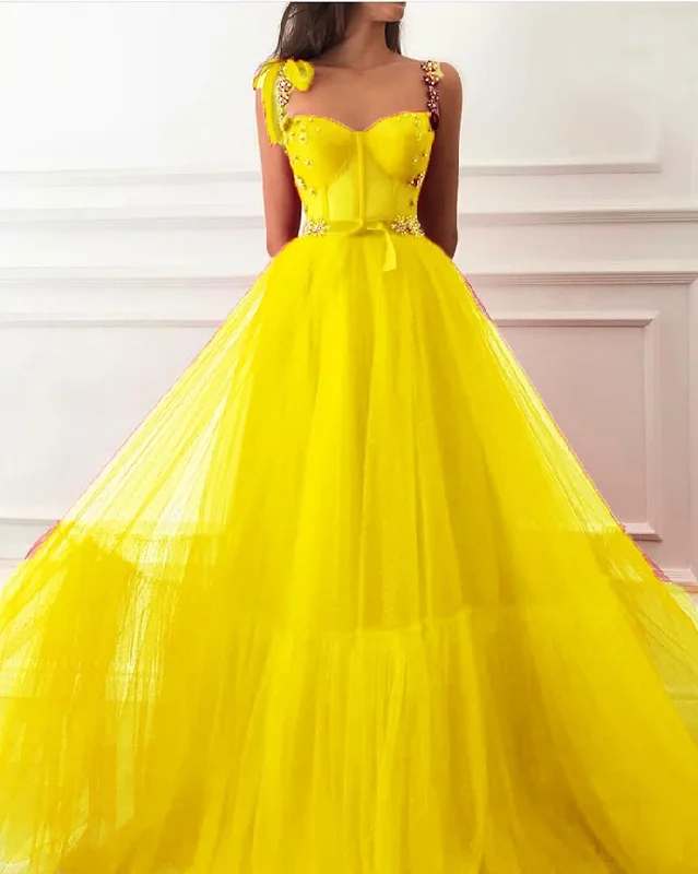 Style Redefined Ball Gown Scoop Floor-length Sleeveless Tulle Yellow Prom Dress/Evening Dress     cg21086 Polished Finish