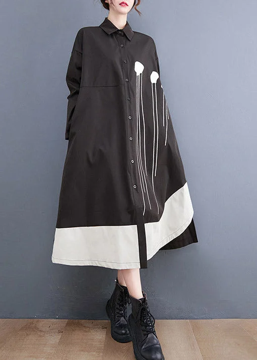 Fast Fashion Favorites Beautiful Black Peter Pan Collar Button Patchwork Long Dresses Long sleeve Luxe Layering