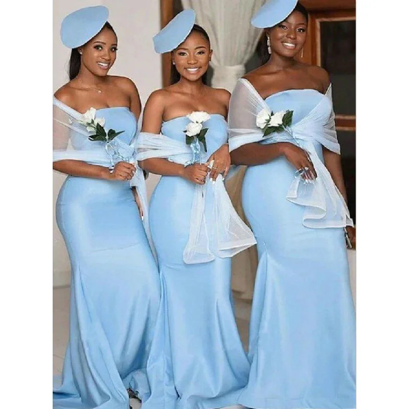 Classy Style Discounts Baby Blue Modest Sexy Strapless Mermaid Long Bridesmaid Dress, WG898 Summer Fashion