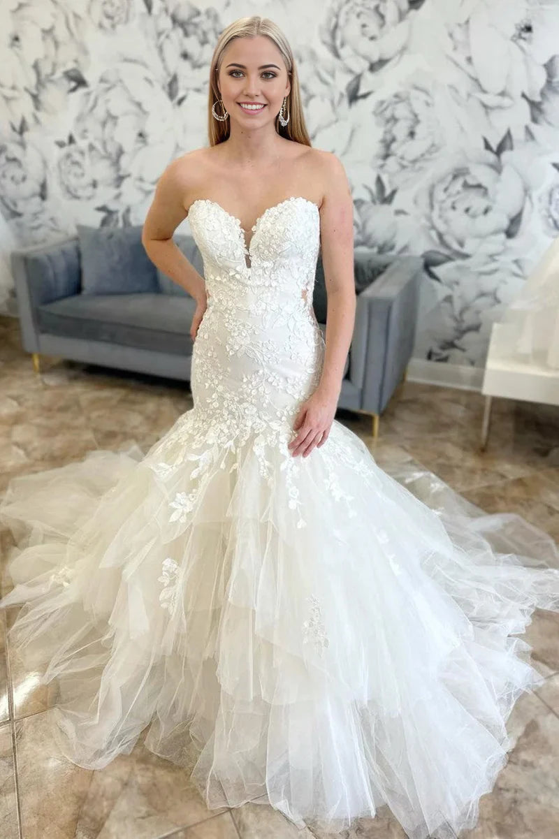 Exclusive Discounts New Trumpet Mermaid Wedding Dress Appliques Lace Sweetheart Weekend Special