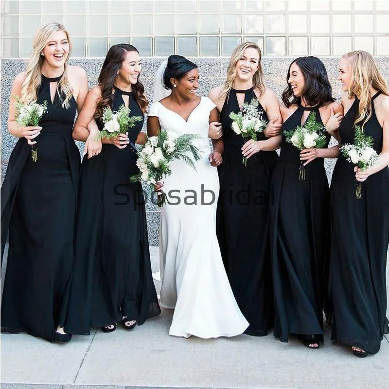 Seasonal Style Discounts Black Halter Modest Formal Long Beach Bridesmaid Dresses WG847 Graceful Drape