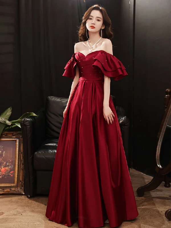 Additional Time-Limited Offers Dark Red Satin New Style Off Shoulder Long Prom Dress Y1643 Luxury Comfort