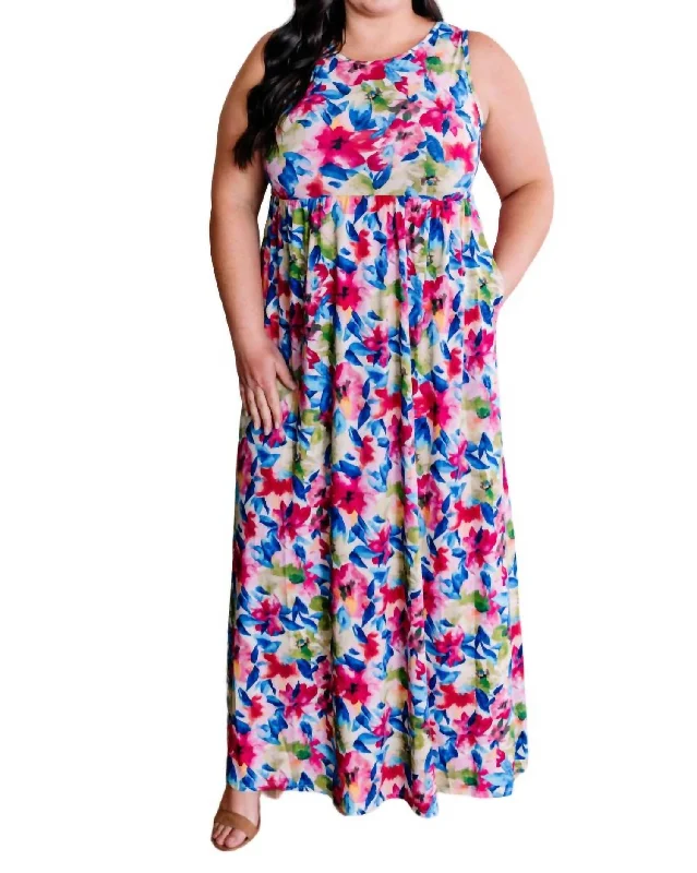 Bold Fashion Sales Maxi Dress With Pockets In Bright Neon Floral Bold Patterns