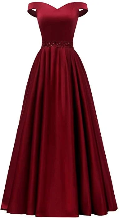 Unleash Your Trendy Side Off The Shoulder Burgundy Satin Long Prom Dress Y770 Parisian Effortless Chic Style