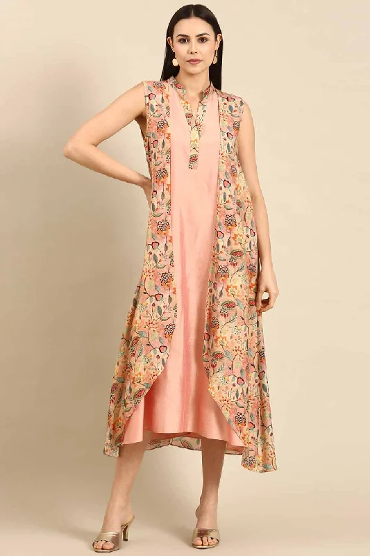 Quick Grab Deals Peach Printed Satin Flap Dress Modern Romance