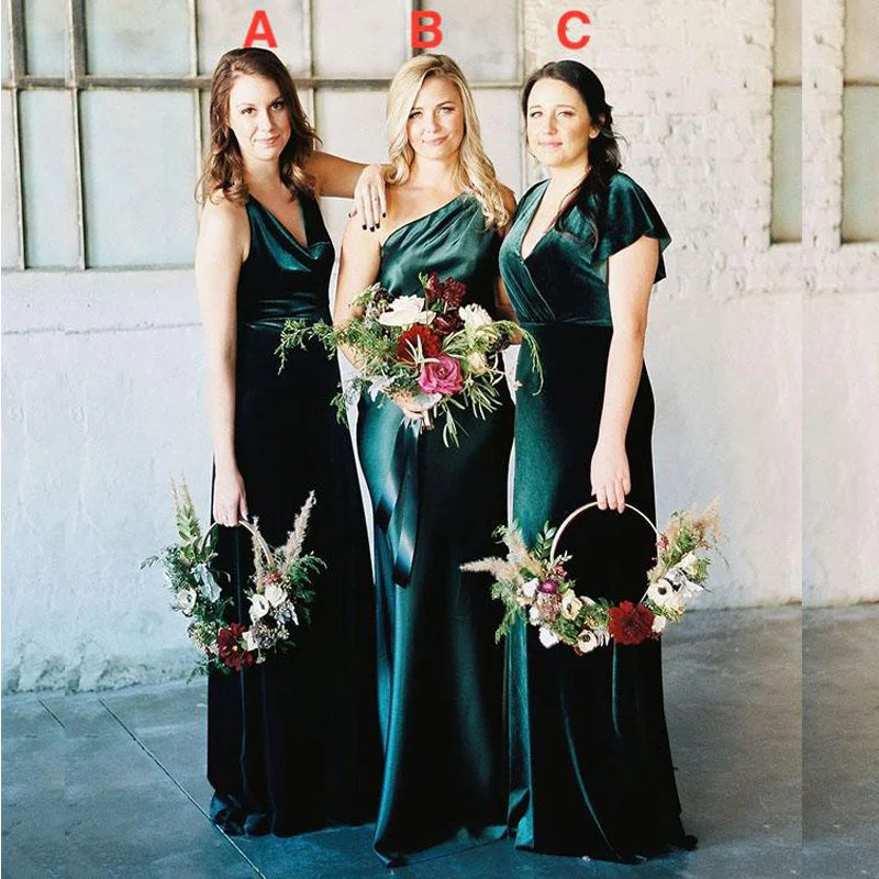 Refined Fashion Sale Elegant Dark Green Velvet  Mismatched Long Cheap Bridesmaid Dresses, WG932 Feminine Elegant