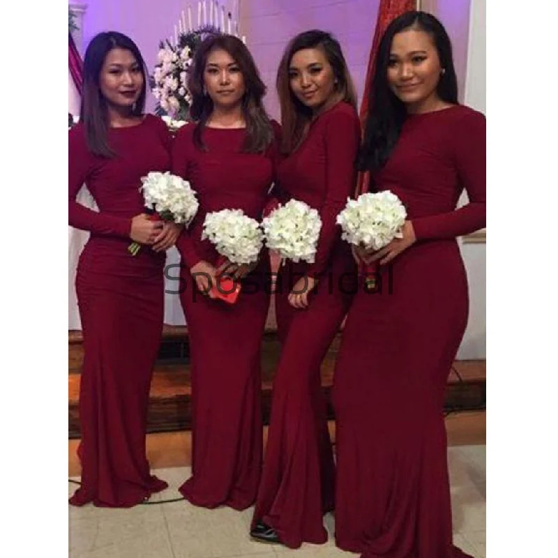 Vintage-Modern Style Offers Mermaid Long Sleeves Burgundy Elegant Formal Bridesmaid Dresses WG883 Luxury Style