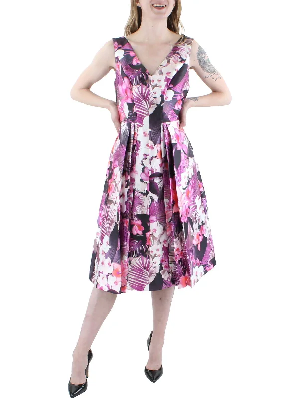 Limited Stock, Big Discounts Womens Floral Pleated Cocktail and Party Dress Chic Allure