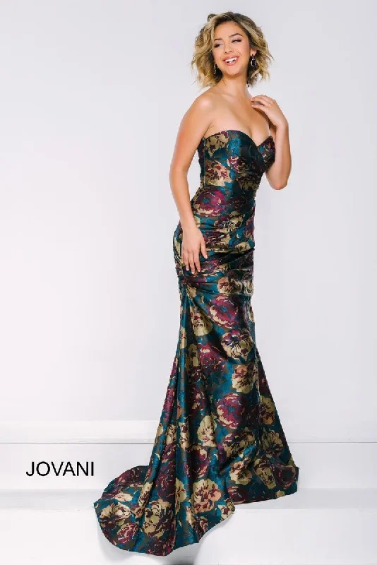 The Good Stuff Jovani 45363 Strapless Printed Long Formal Gown Sophisticated Cut