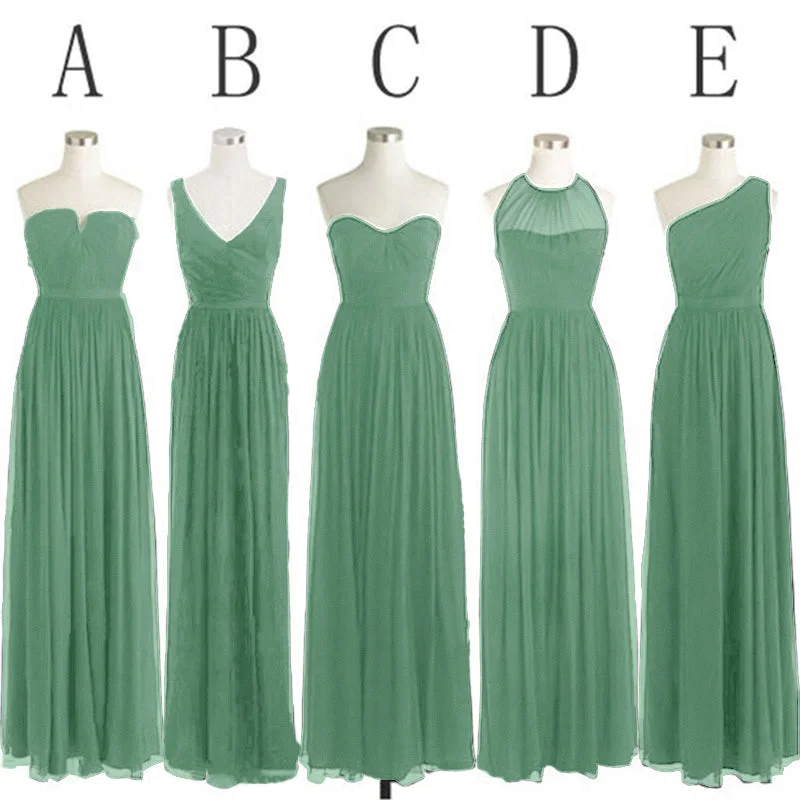 Weekend Exclusive Sage Simple Mismatched Styles Chiffon Floor-Length Formal Long Bridesmaid Dresses, WG1870 Save On Classic Elegant Styles