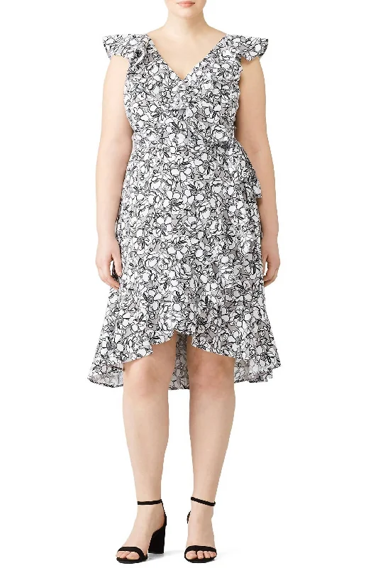 Trendy Pulse Printed Floral Wrap Dress In Grey Vintage Charm