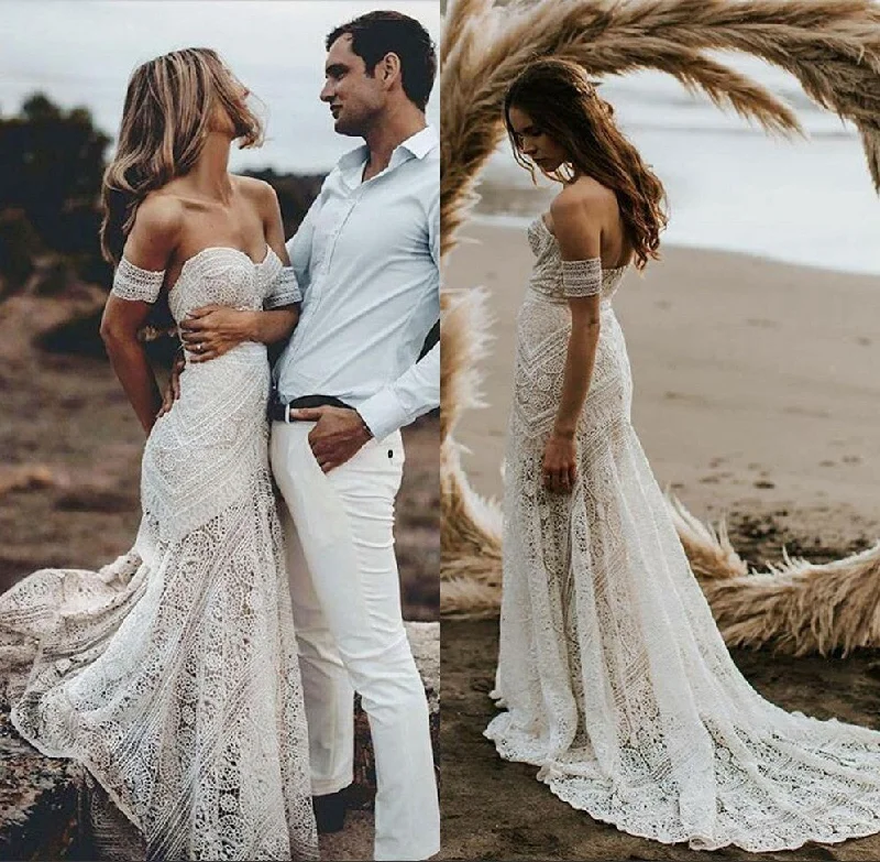 Find Your Unique Flair Beach Ivory Lace Wedding Dresses Long Mermaid Bridal Gown Parisian Effortless Chic Style