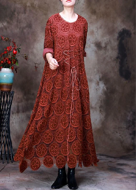 New Season Fashion Preview Vintage Orange Embroideried asymmetrical design Fall Dress Long sleeve Chic Sophistication