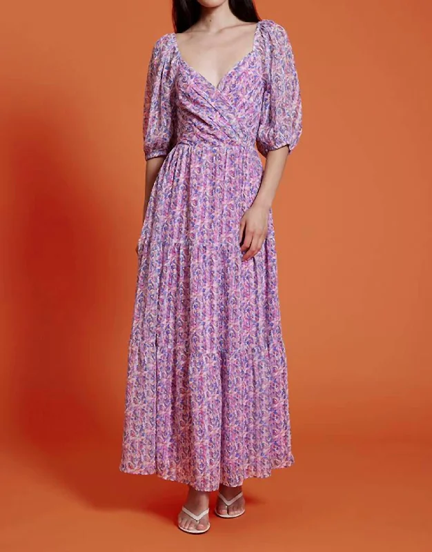 Fall Sale, Prices Drop Linden Sweetheart Dress In Floral Purple Romantic Date - Night Ensemble