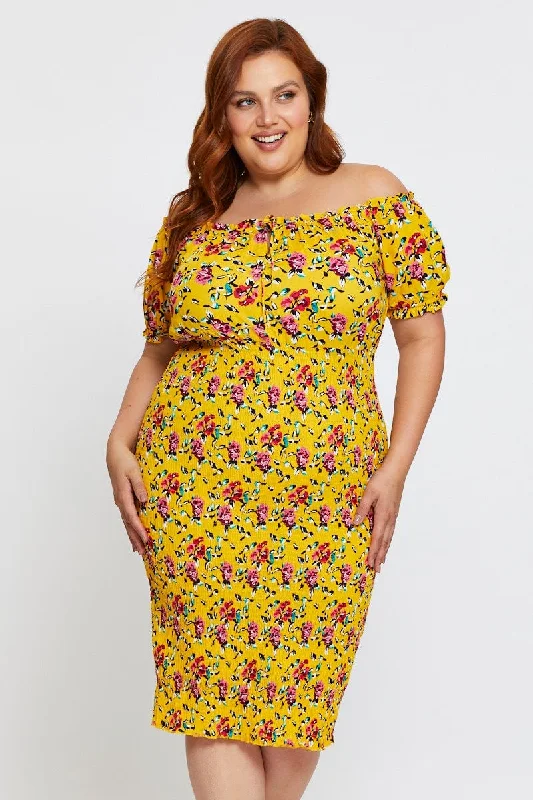 Chic Trends Unveiled Floral Print Bodycon Dress Off Shoulder Short Sleeve Statement Piece