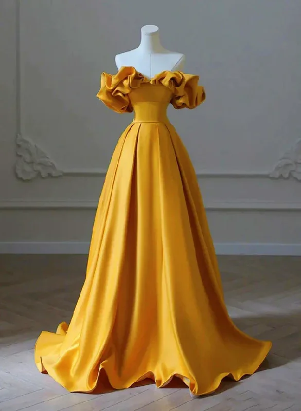 Unbeatable Deals Charming Gold Satin Long Party Dress, Off Shoulder A-Line Prom Dress Y1855 Bold Silhouette