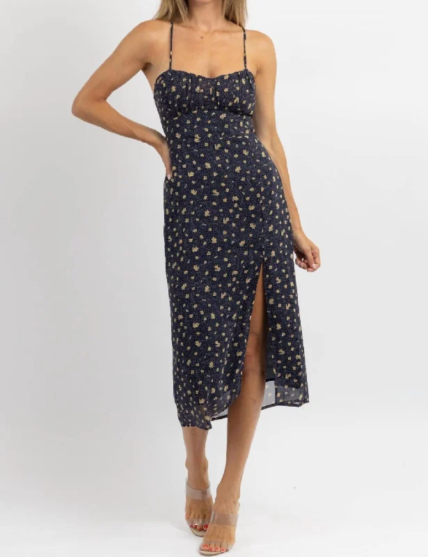 Browse Our Top Products Mikah Floral Midi Dress In Black Sophisticated Cut