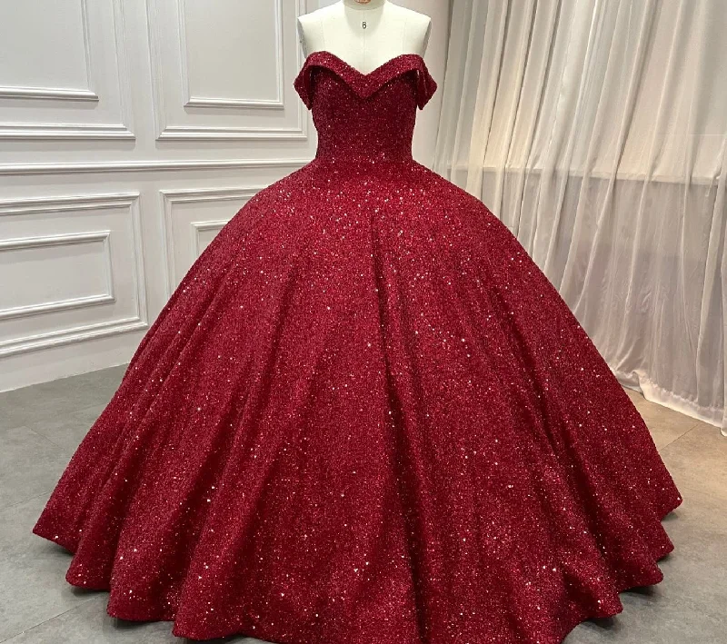 Huge Price Cut Strapless sequin ball gown dark red wedding dresses sleeveless Classic Appeal