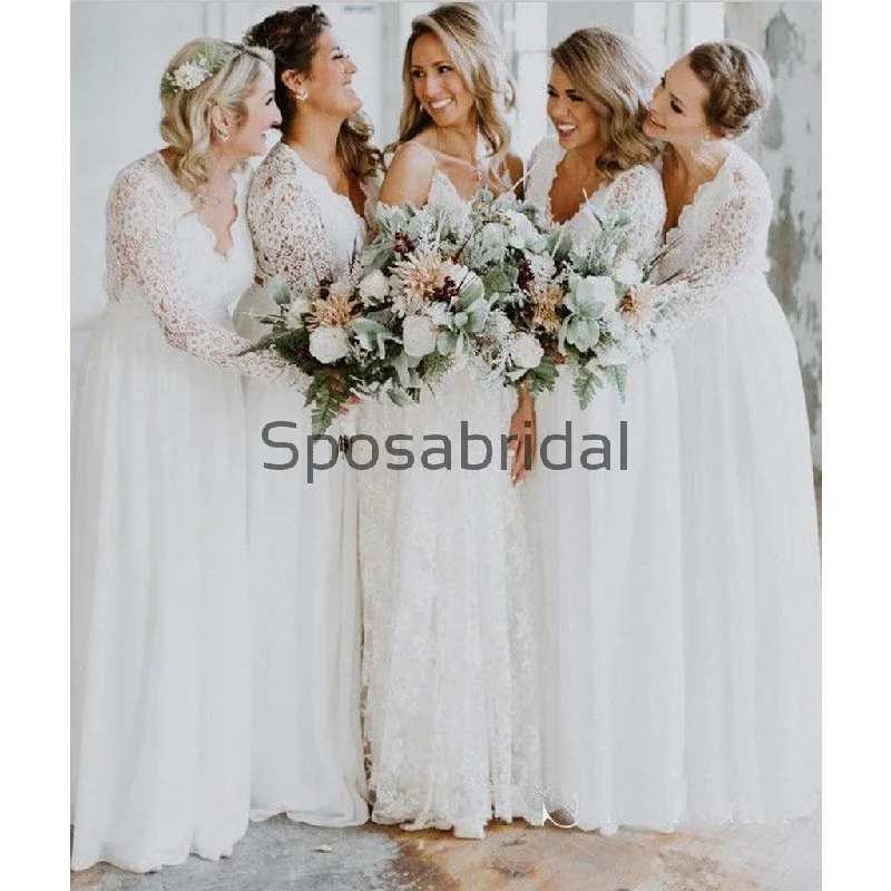 Limited Stock A-line White Long Sleeves Lace Long Bridesmaid Dresses WG872 Elegant Details