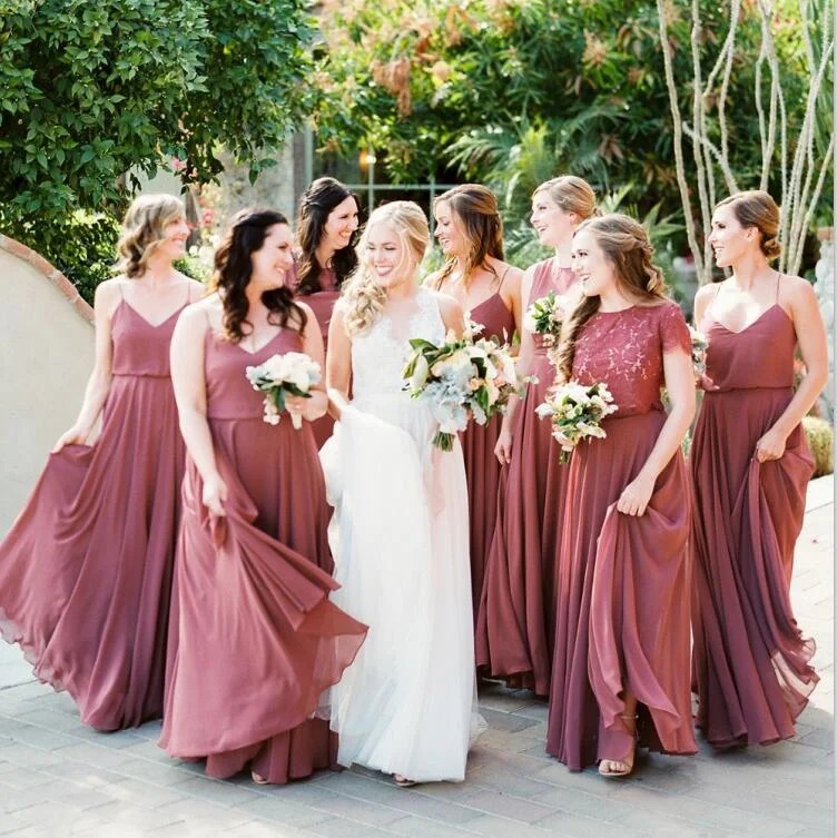 Clearance Event Mismatched Desert Rose Chiffon A-line Long Popular Bridesmaid Dresses, WG388 Chic Sophistication