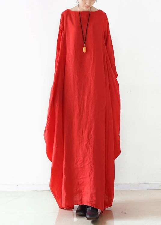 Exclusive Sale Handmade red  dress o neck long sleeve Robe Dresses Romantic Date - Night Ensemble