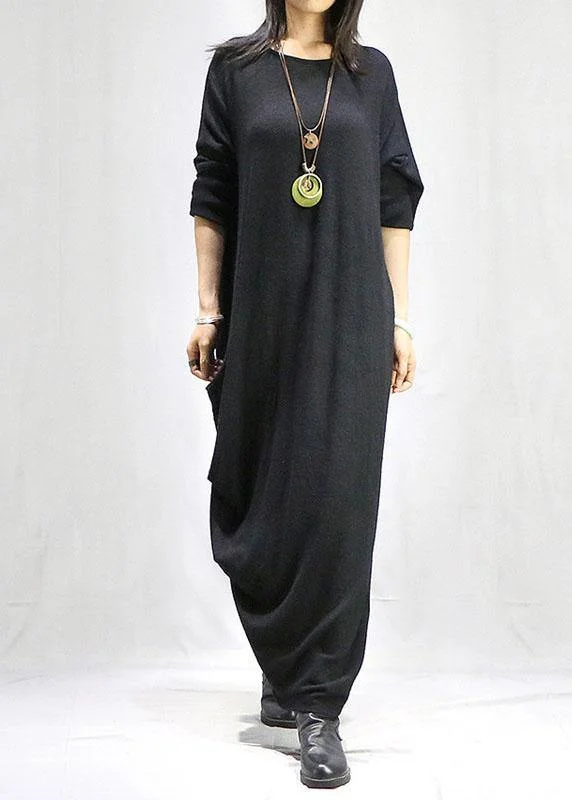 Sophisticated Fashion Women o neck long sleeve Tunics black Traveling Dress fall Mid - Season Sale