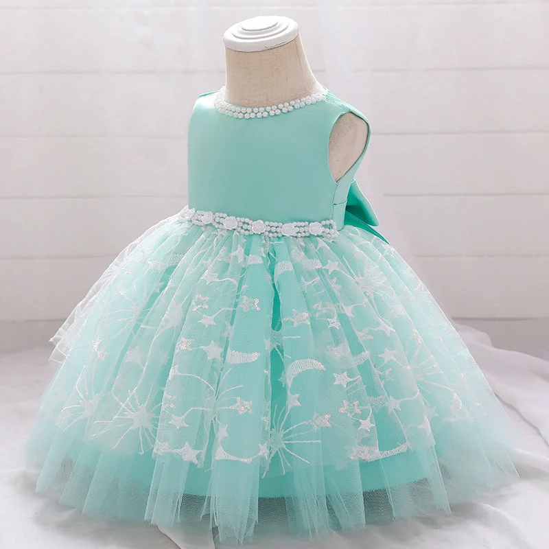 Hot Items Little Girl Dress Toddler Prom Beaded Round Neck Sleeveless Puffy Princess Dress Seasonal Trend