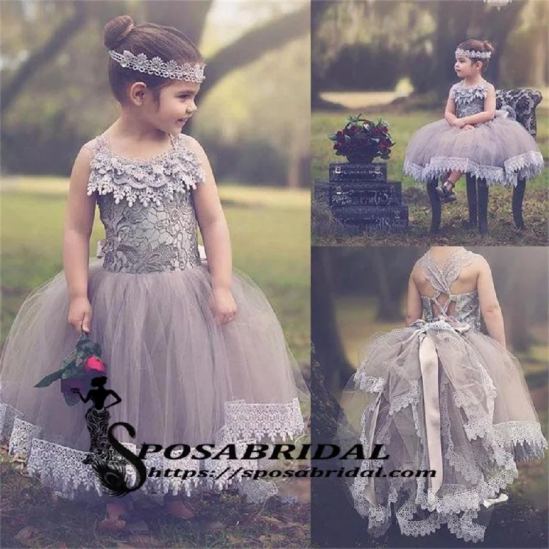 The Latest Fashion Trends Light Purple Lace Top Lovely Beautiful Best Sale Flower Girl Dresses, Lovely Junior Bridesmaid Gown  , FG120 Playful Elegance