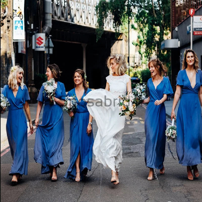 Huge Price Cut Blue Cheap Short Sleeves Beach Modest Bridesmaid Dresses WG793 Today Only