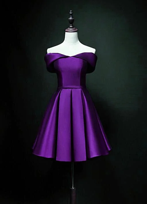 Stay Ahead In Style Purple Sweetheart Satin Off Shoulder Homecoming Dresses Y855 Casual Weekend Relaxed Style