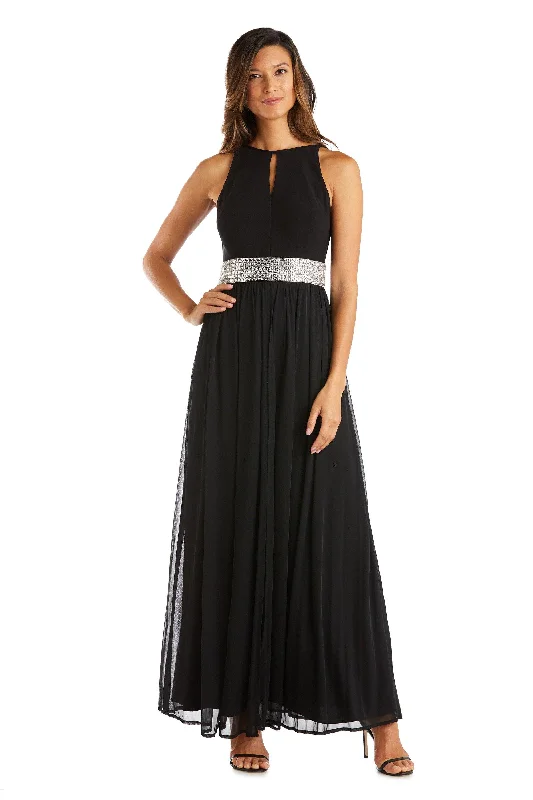 Flash Sale Starts R&M Richards 5405P Long Formal Petite Halter Dress Contemporary Chic