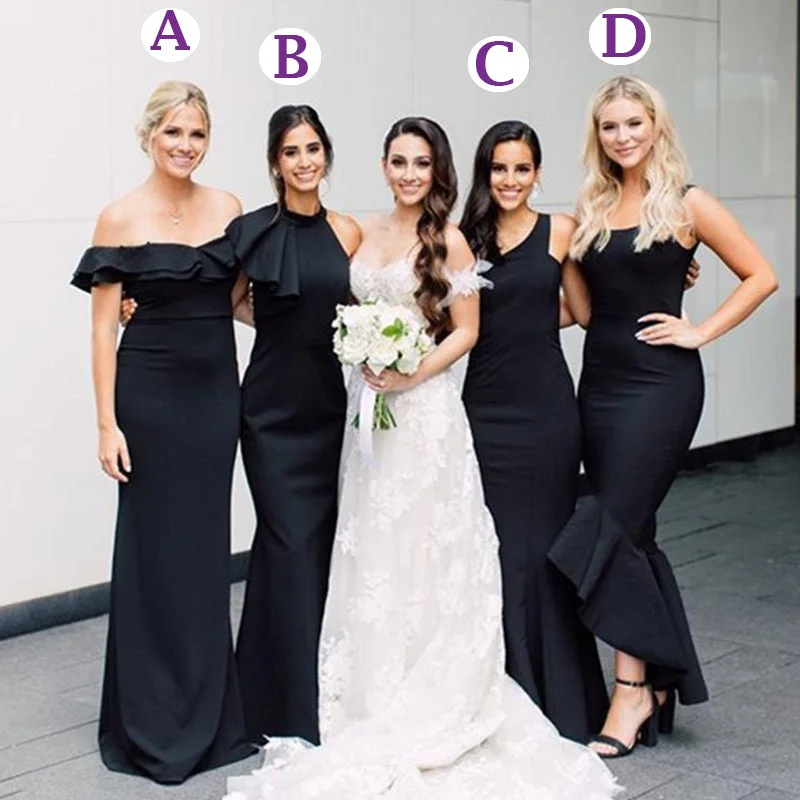 Chic Style, Always In Vogue Black Mismatched Mermaid Long Custom Elegant Long Bridesmaid Dress, BD3243 Limited - Stock