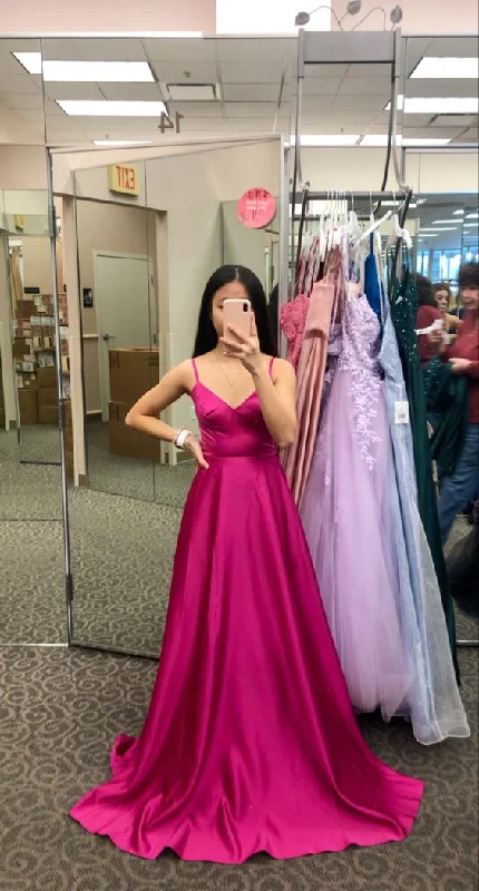 Chic & Cozy Collection A-line Spaghetti Straps Fuchsia Satin Prom Dress For Junior Teens  Y700 Y2K Nostalgic Fashion Look